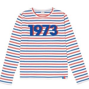 KULE Striped Long Sleeve Tee in Blue and Red